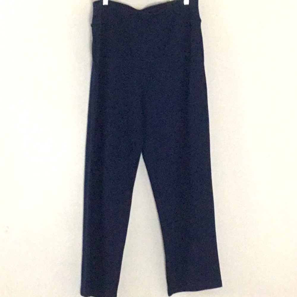 Alfred Dunner High Rise Navy Cotton Blend Pull on Pants, Flare Leg. Short Length